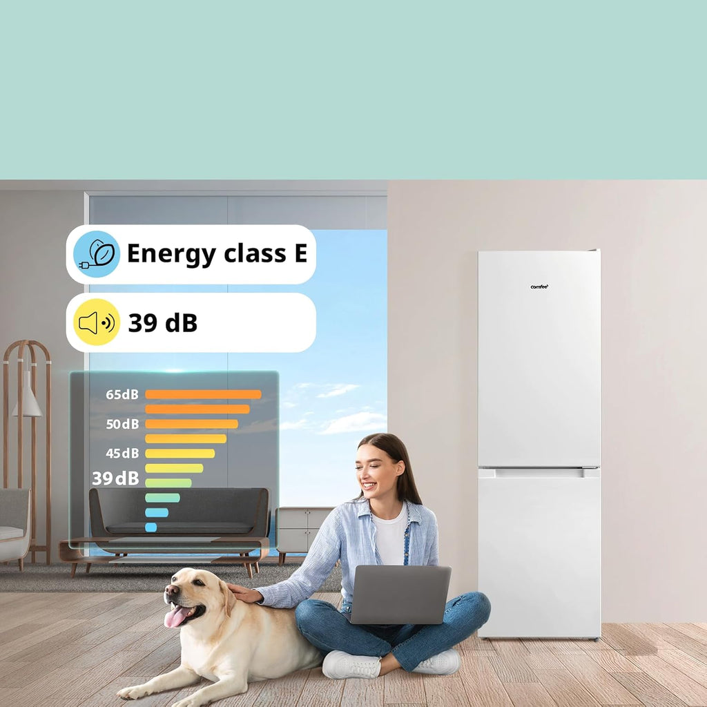 Comfee' RCB169DK3 Kühlschrank mit Gefrierfach 150cm Höhe/Kühl-/Gefrierkombination/Low Frost/174L/leise Kühlgefrierkombi 38dB/Einstellbare Kühlschranktemperatur/LED-Licht/156 kWh/Jahr/Schwarz