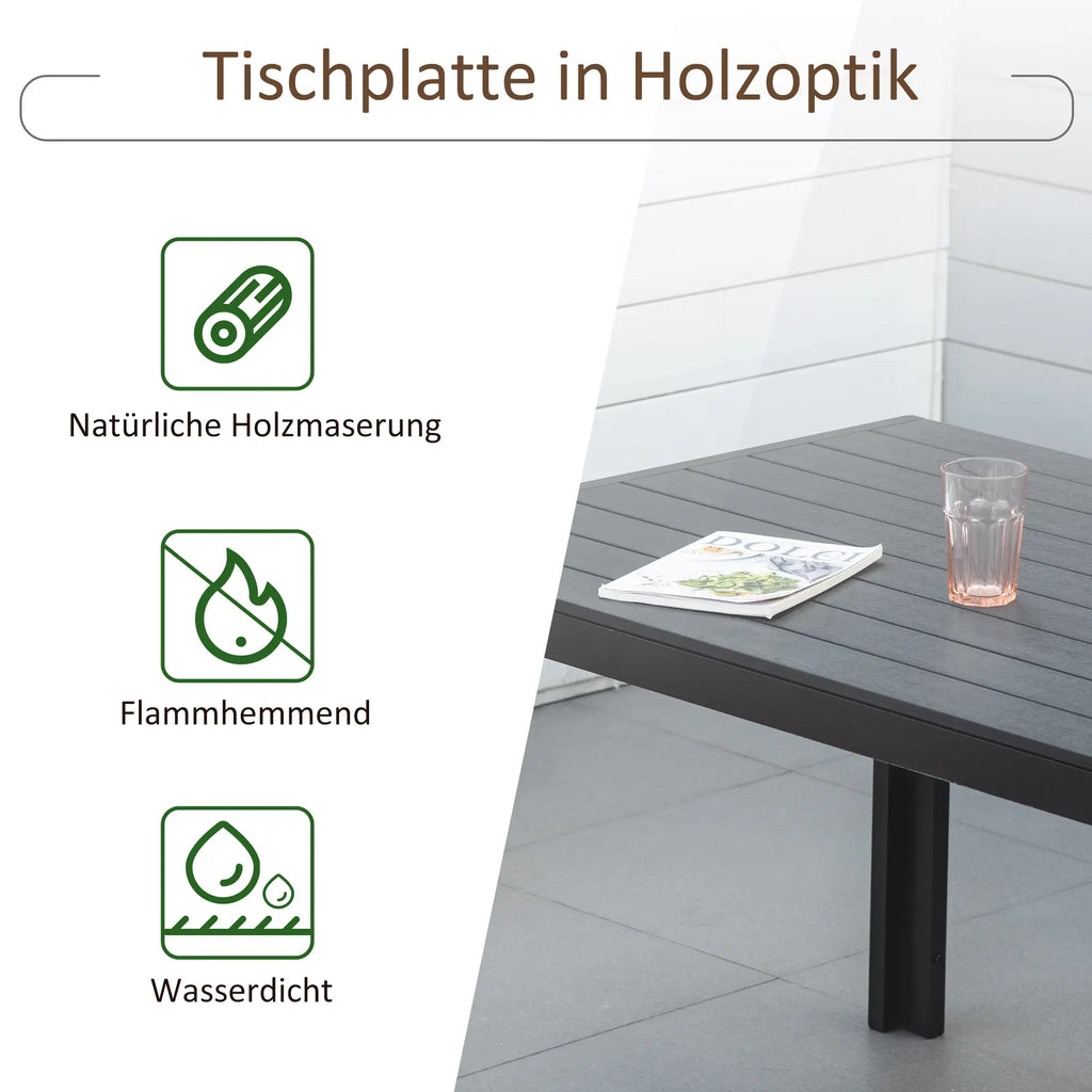 Outsunny Gartentisch Outdoor wetterfest WPC-Tischplatte Aluminium