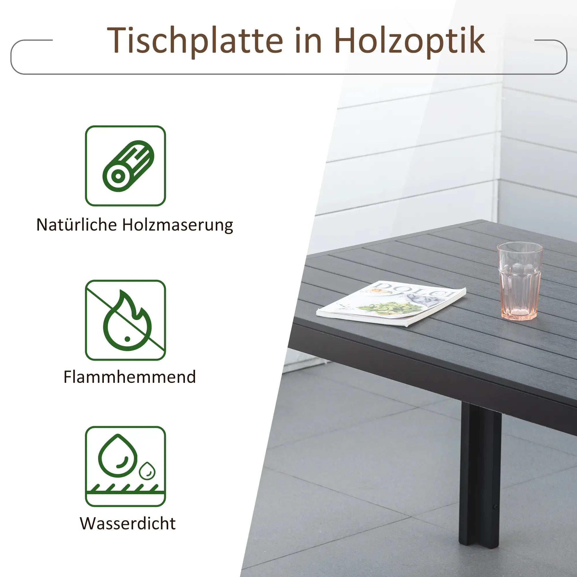 Outsunny Gartentisch Outdoor wetterfest WPC-Tischplatte Aluminium