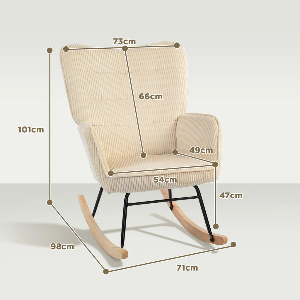 HOMCOM Schaukelstuhl mit Kordoptik & Holzkufen – Beige