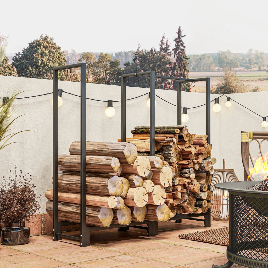 Outsunny Kaminholzregal 123 × 32 × 115 cm – 2 Abschnitte, bis 200 kg