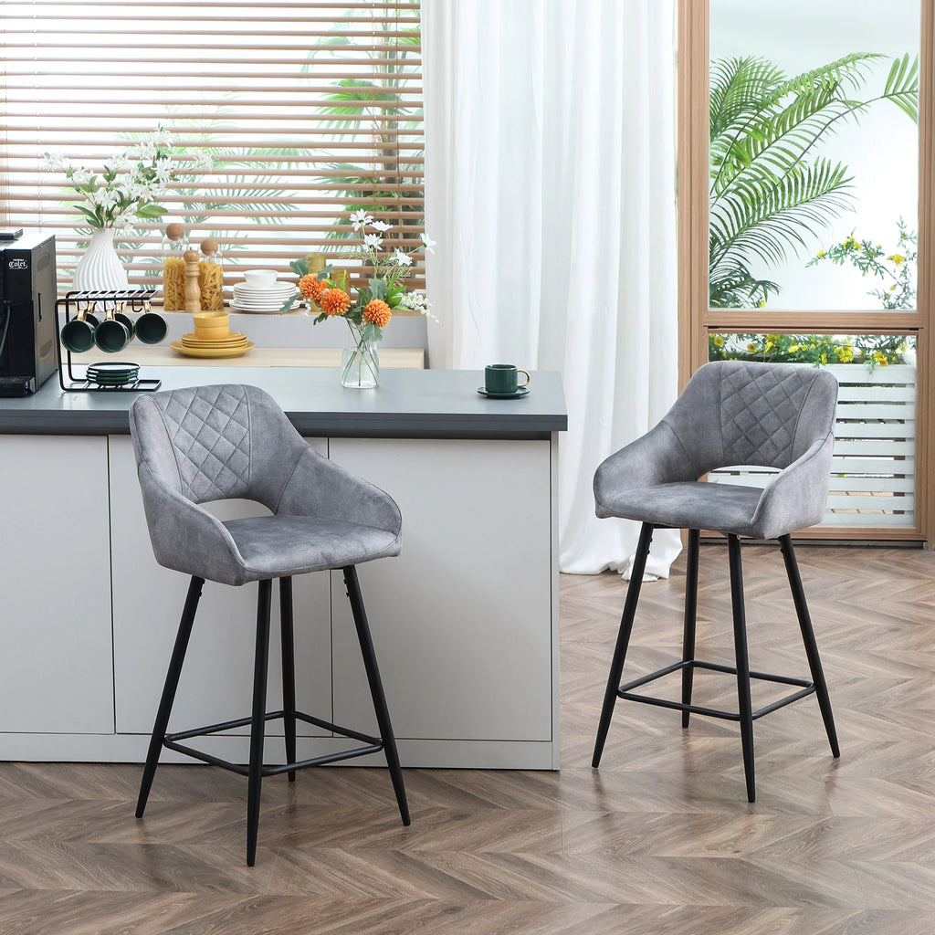 HOMCOM Barhocker 2er-Set mit Rückenlehne und Fußstütze grau