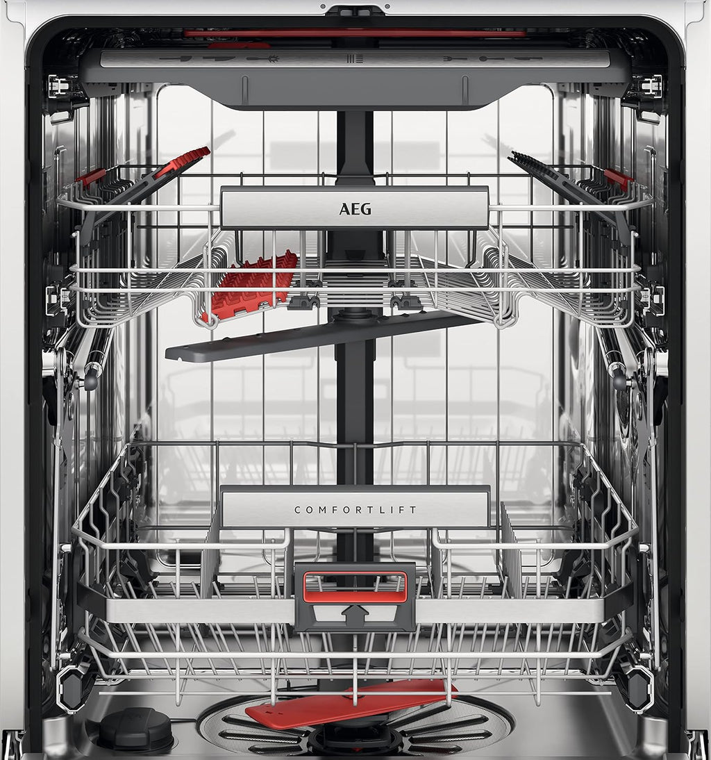 AEG Vollintegrierter Geschirrspüler 60cm, Spülmaschine Serie 7000: mit Glasschutz, Energieklasse A, Besteckschublade, personalisierte Zeit-Steuerung, leise 41dB, ComfortRails, Wasserstopp, FSE7676AP