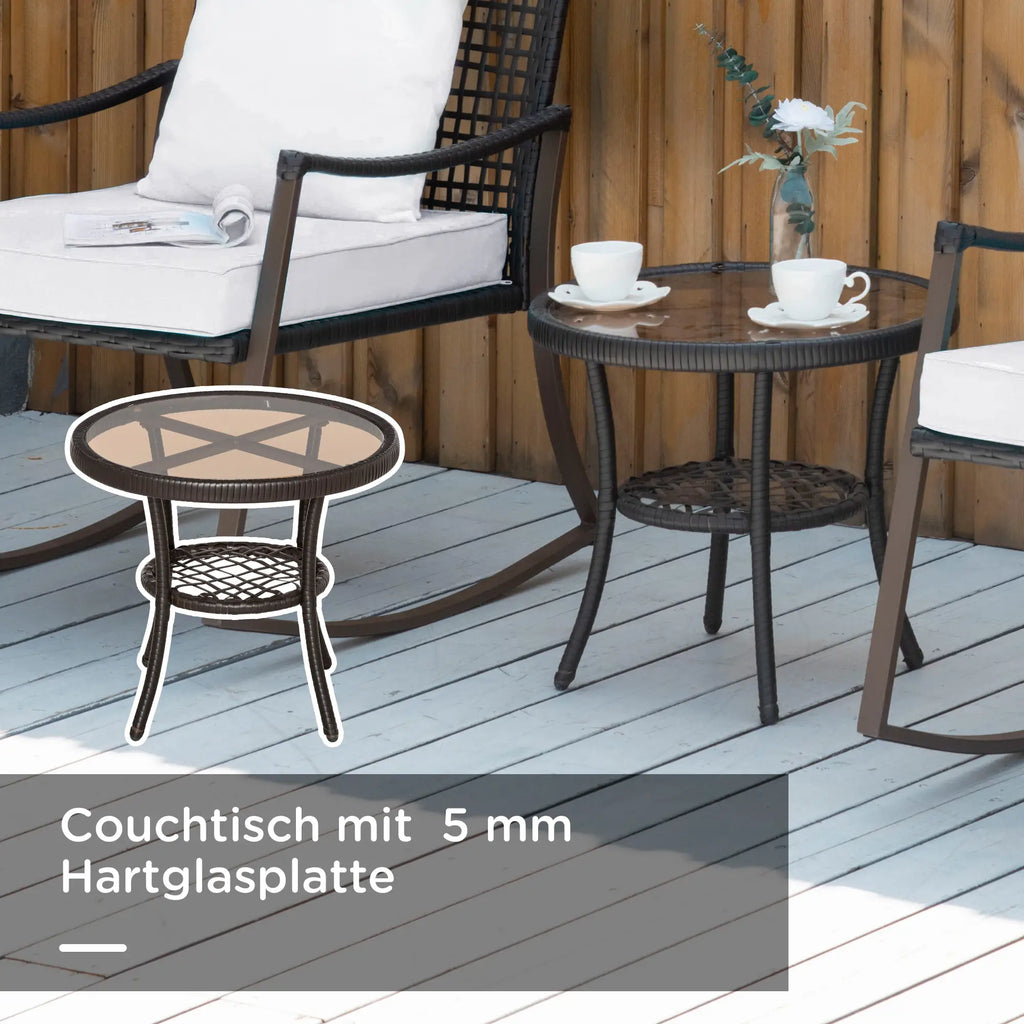 Outsunny Gartensitzgruppe 2 Schaukelstühle Tisch mit Kissen Rattan