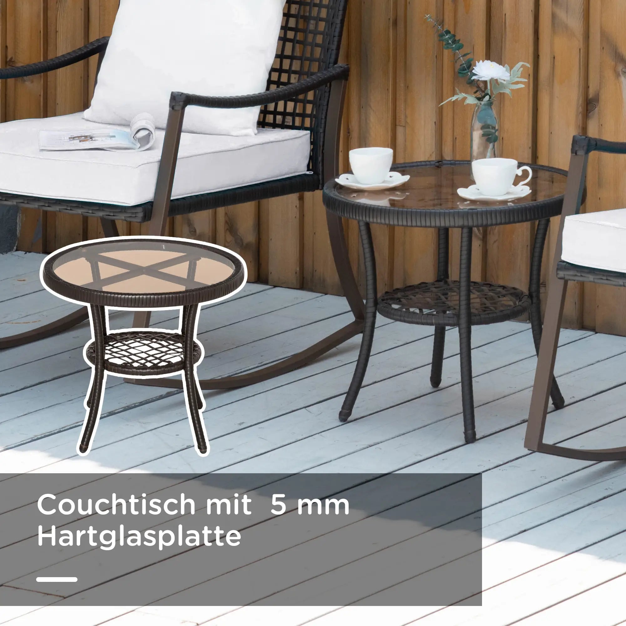 Outsunny Gartensitzgruppe 2 Schaukelstühle Tisch mit Kissen Rattan