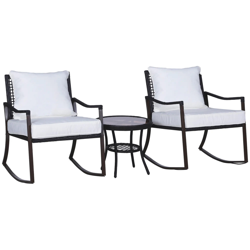 Outsunny Gartensitzgruppe 2 Schaukelstühle Tisch mit Kissen Rattan
