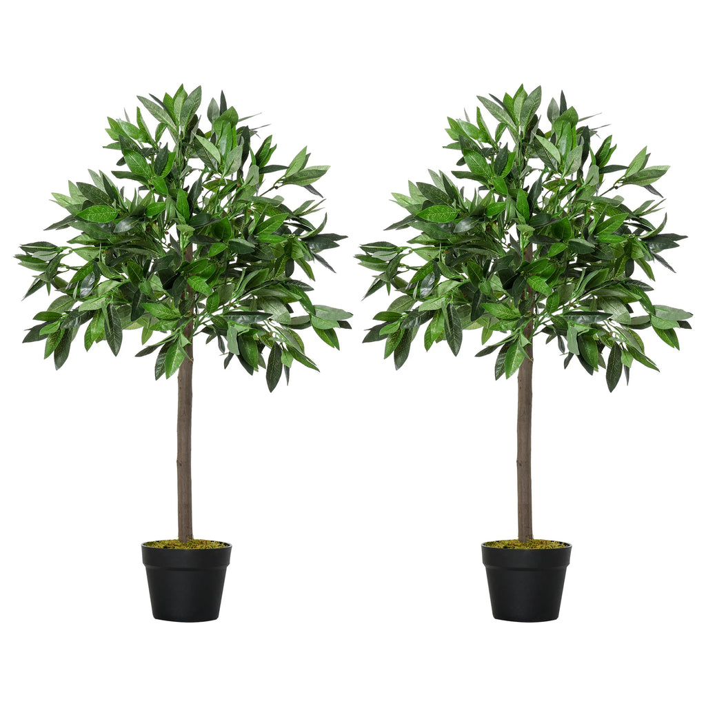 Outsunny 2er-Set Künstlicher Lorbeerbaum 90 cm im Zementtopf