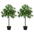 Outsunny 2er-Set Künstlicher Lorbeerbaum 90 cm im Zementtopf