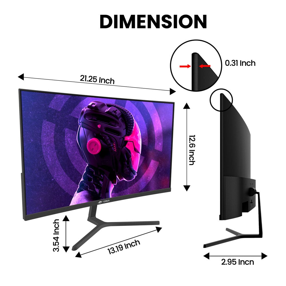 CRUA 24" 180 Hz Curved Gaming-Monitor - FHD 1080P rahmenloser Computermonitor, AMD Freesync, geringe Bewegungsunschärfe, DP- und HDMI-Anschluss, Schwarz