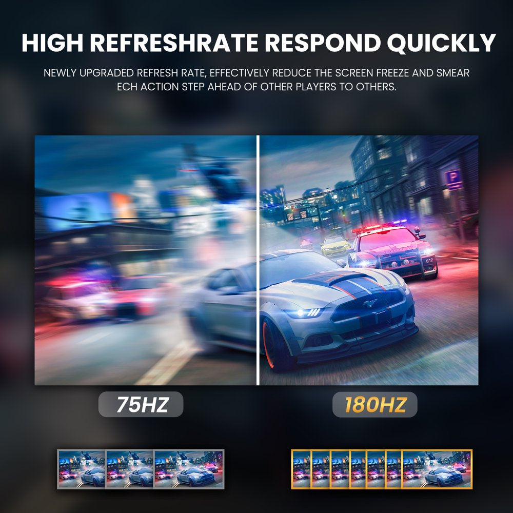 CRUA 24" 180 Hz Curved Gaming-Monitor - FHD 1080P rahmenloser Computermonitor, AMD Freesync, geringe Bewegungsunschärfe, DP- und HDMI-Anschluss, Schwarz