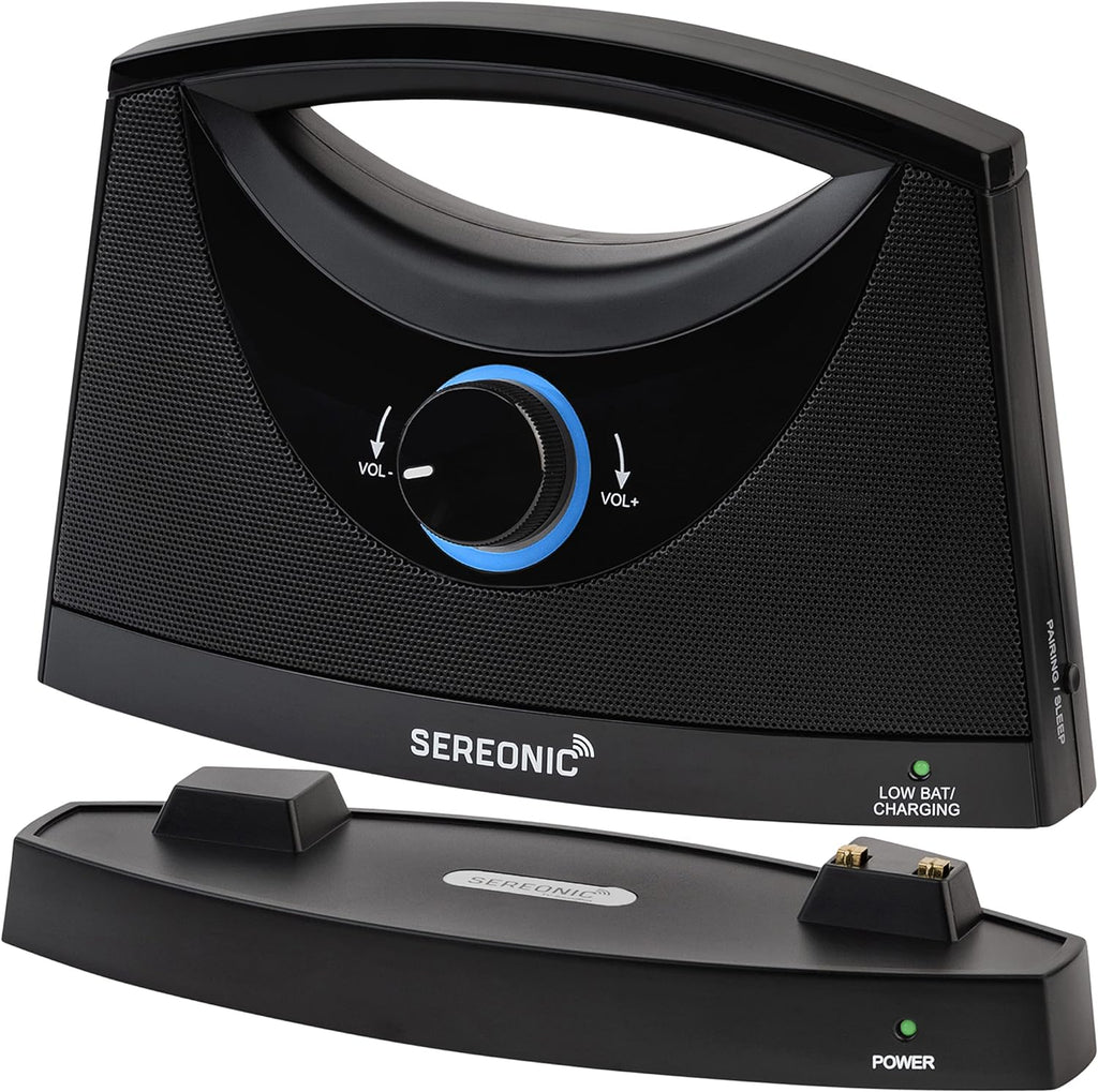 SEREONIC Tragbare Kabellose TV Lautsprecher für Smart TV – Idealer Lautsprecher für Fernseher ohne Dröhnenden Klang – Kabelloser TV Lautsprecher für Hörbeeinträchtigte und Senioren – Reichweite 30 m
