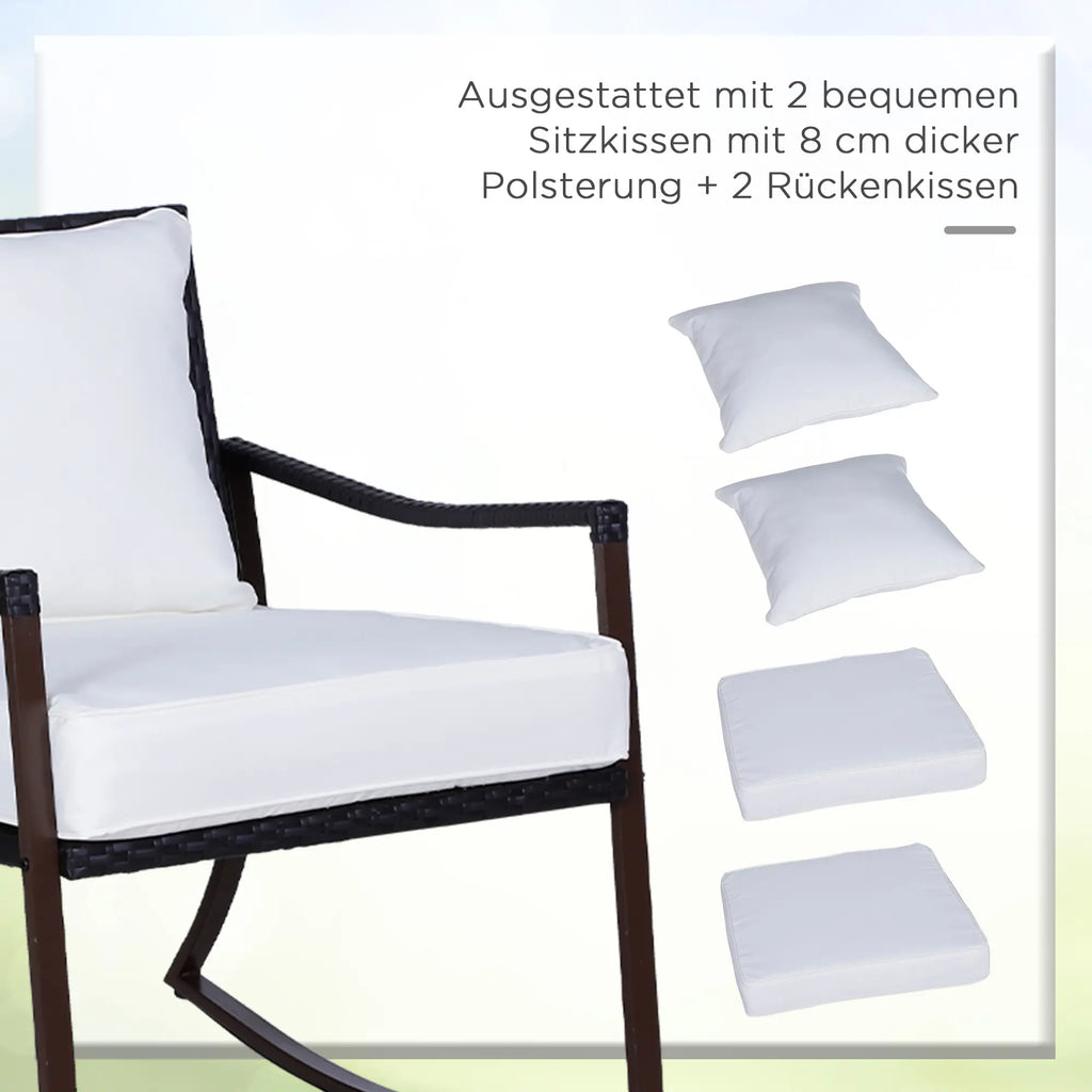 Outsunny Gartensitzgruppe 2 Schaukelstühle Tisch mit Kissen Rattan
