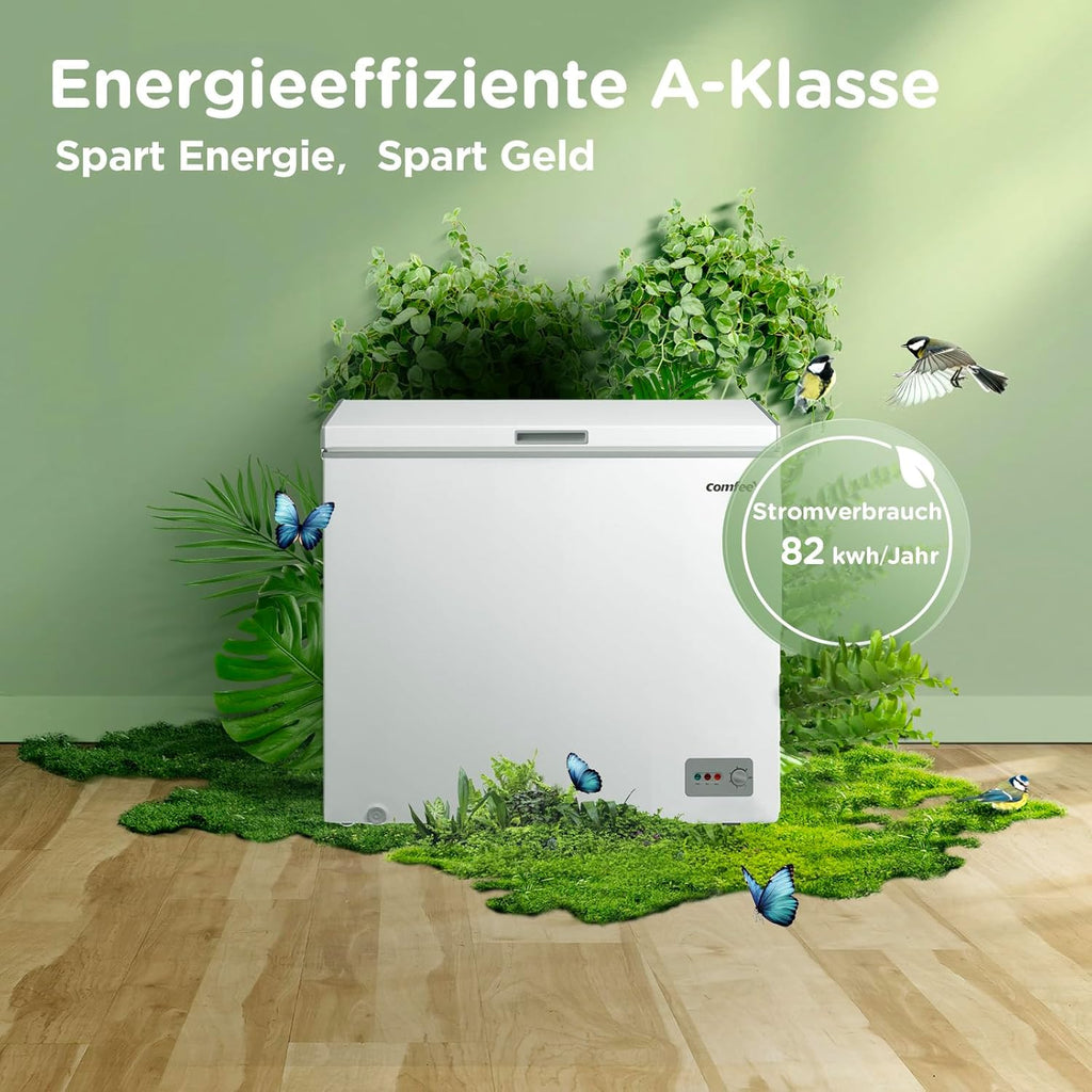 Comfee RCC100WH2(E) Gefriertruhe/169 kWh/Jahr/85cm hoch/99L/38dB/Geringe Lautstärke/Hoch effizientesD-förmigesRohr/Geeignet für verschiedene Einsatzszenarien/Einstellbarer Temperaturregler/Weiß