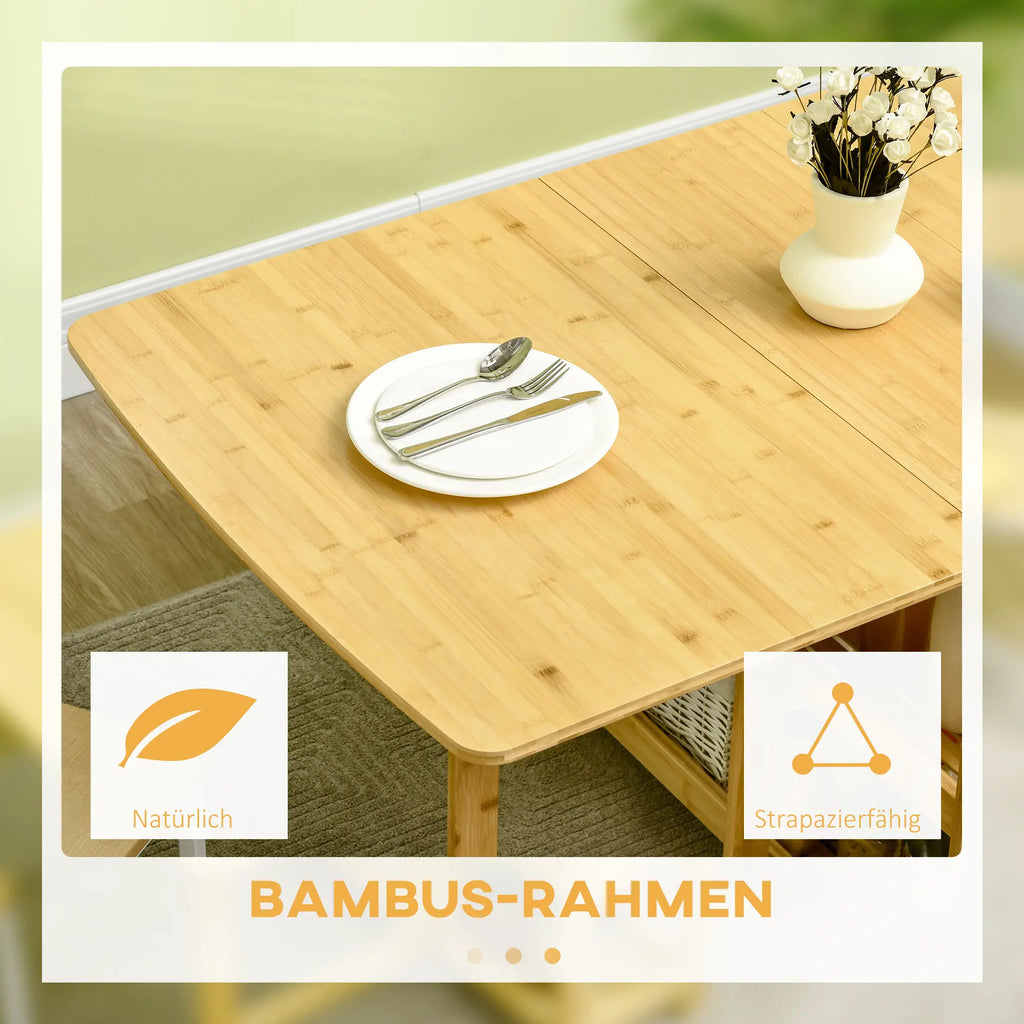 HOMCOM Esstisch Klapptisch mit Ablagefächern Bambus