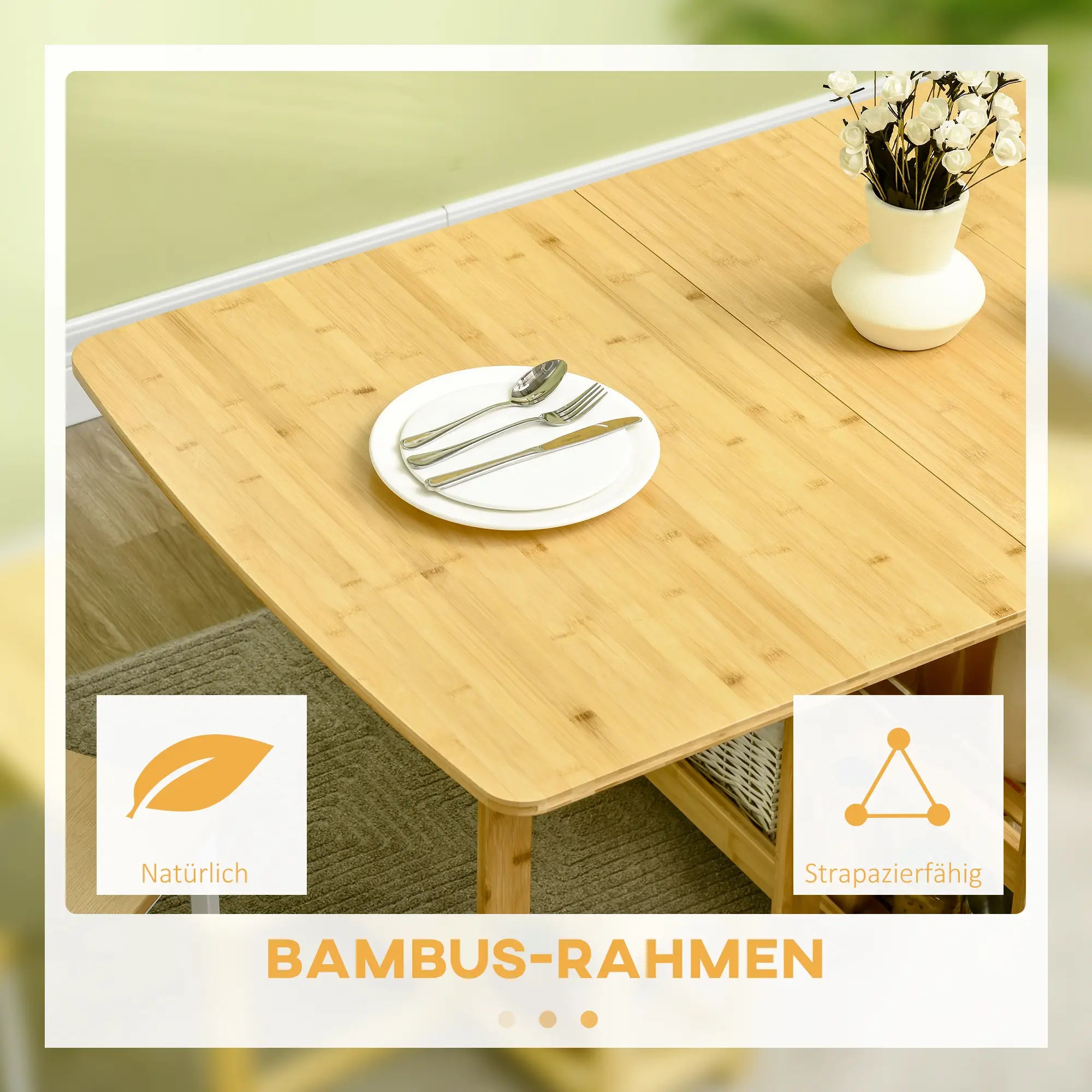 HOMCOM Esstisch Klapptisch mit Ablagefächern Bambus