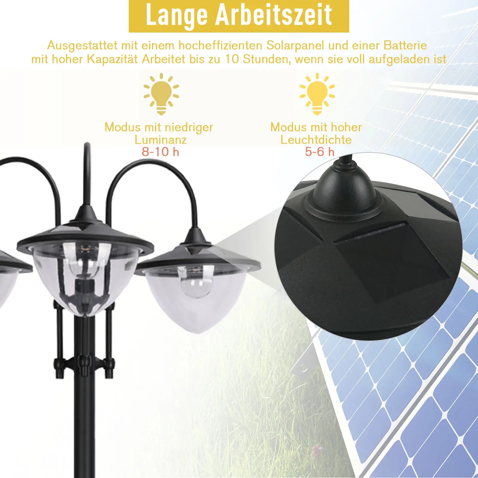 Outsunny Solarleuchte Gartenbeleuchtung 3 Schirme Blumentopf Basis