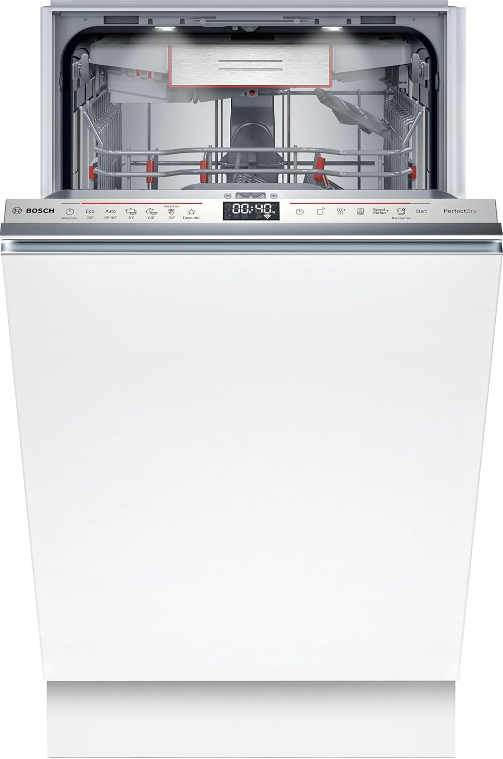 Bosch SPV2IKX10E Serie 2 Smarter Geschirrspüler vollintegriert, 45 cm breit, Besteckkorb, Extra Trocknen auf Knopfdruck, InfoLight roter Lichtpunkt am Boden, AquaStop Schutz gegen Wasserschäden, Weiß