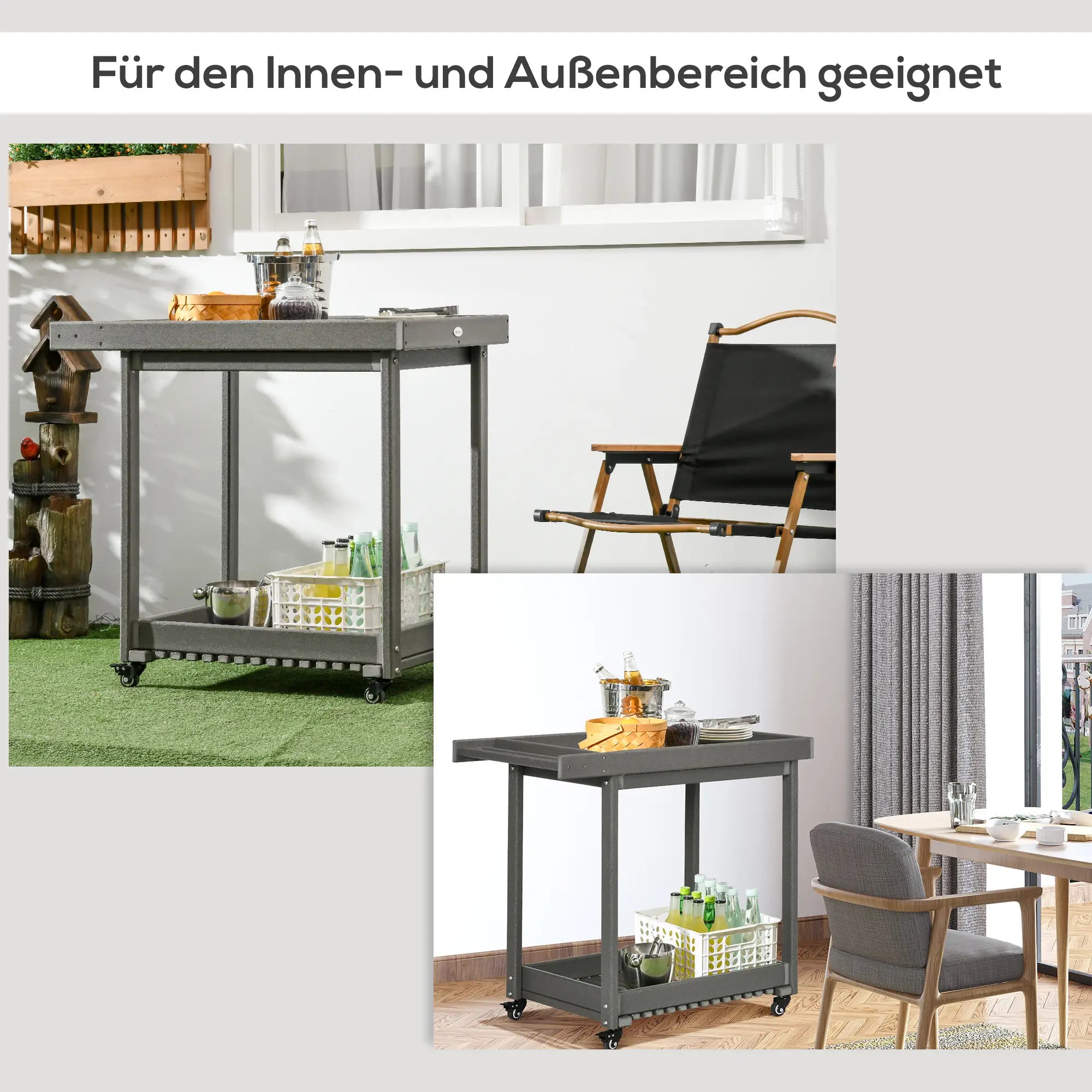 Outsunny Servierwagen Outdoor mit Rollen großer Stauraum