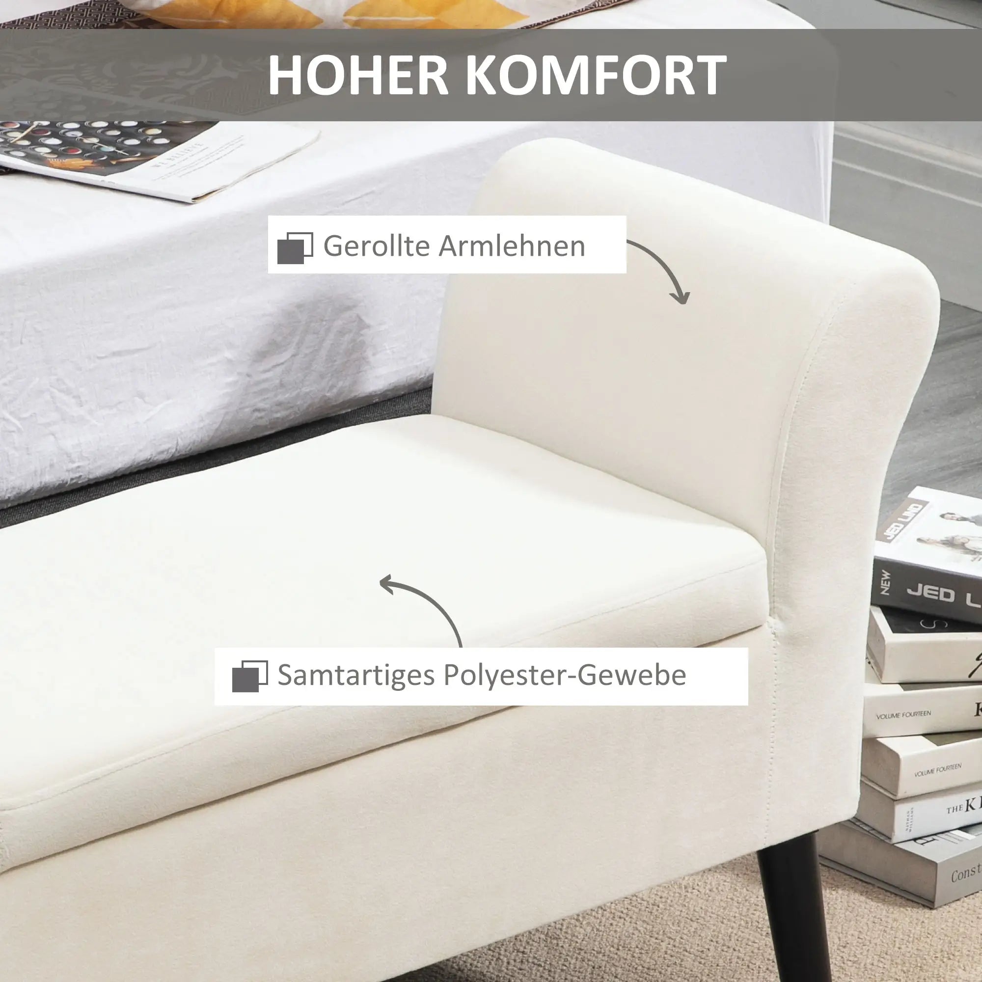 HOMCOM Polsterbank Stauraum Armlehne cremeweiß