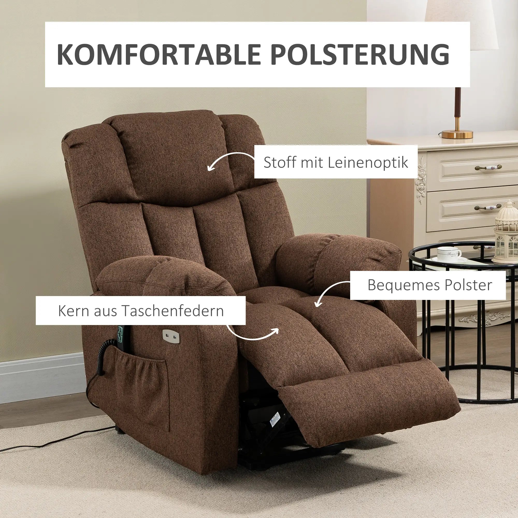 HOMCOM Aufstehsessel Relaxsessel elektrisch Liegefunktion USB