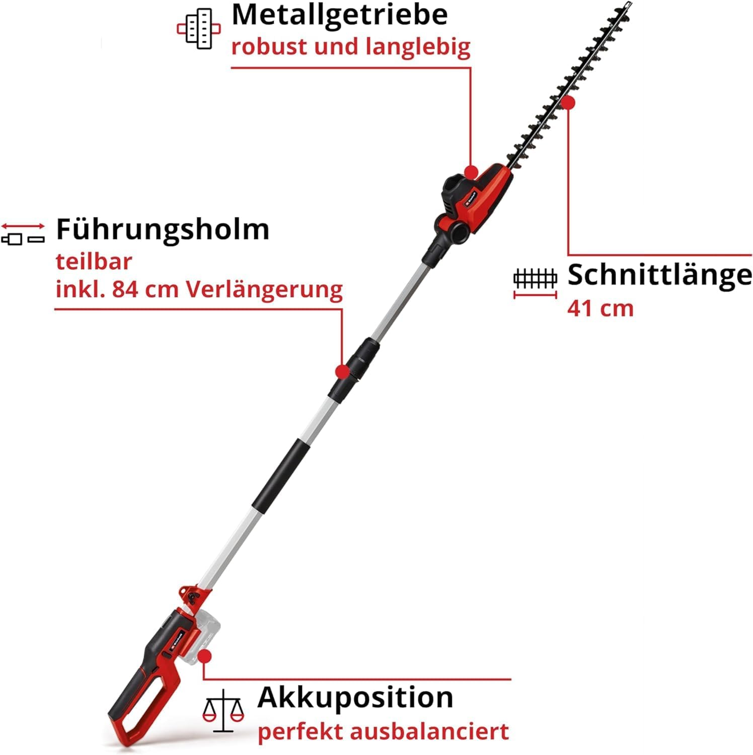 Einhell Akku-Teleskop-Heckenschere GC-HH 18/45 Li T-Solo Power X-Change (Lithium-Ionen, Hauptgriff drehbar, Metallgetriebe, Motorkopf 7-fach neigbar, ohne Akku und Ladegert)