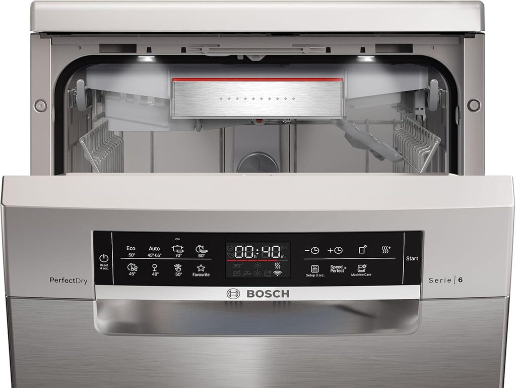 Bosch SPV2IKX10E Serie 2 Smarter Geschirrspüler vollintegriert, 45 cm breit, Besteckkorb, Extra Trocknen auf Knopfdruck, InfoLight roter Lichtpunkt am Boden, AquaStop Schutz gegen Wasserschäden, Weiß