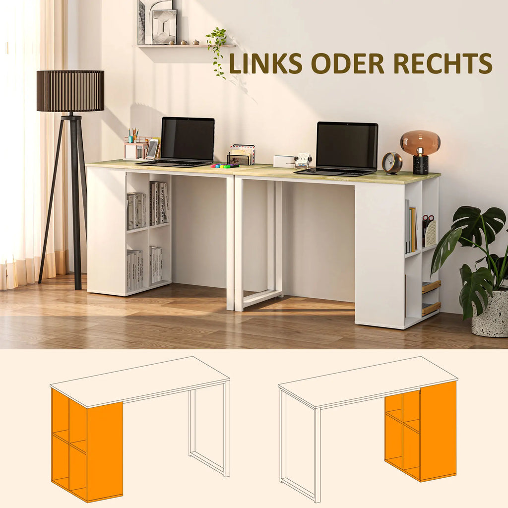 HOMCOM Schreibtisch Computertisch 4 Ablagefächer flexibel Eiche