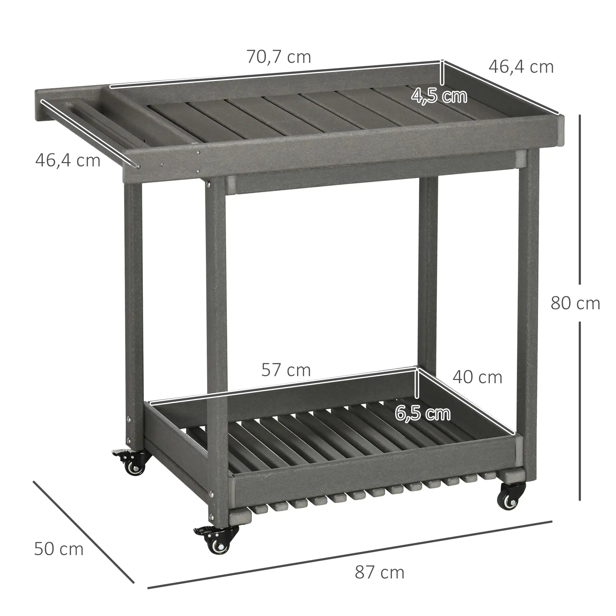 Outsunny Servierwagen Outdoor mit Rollen großer Stauraum