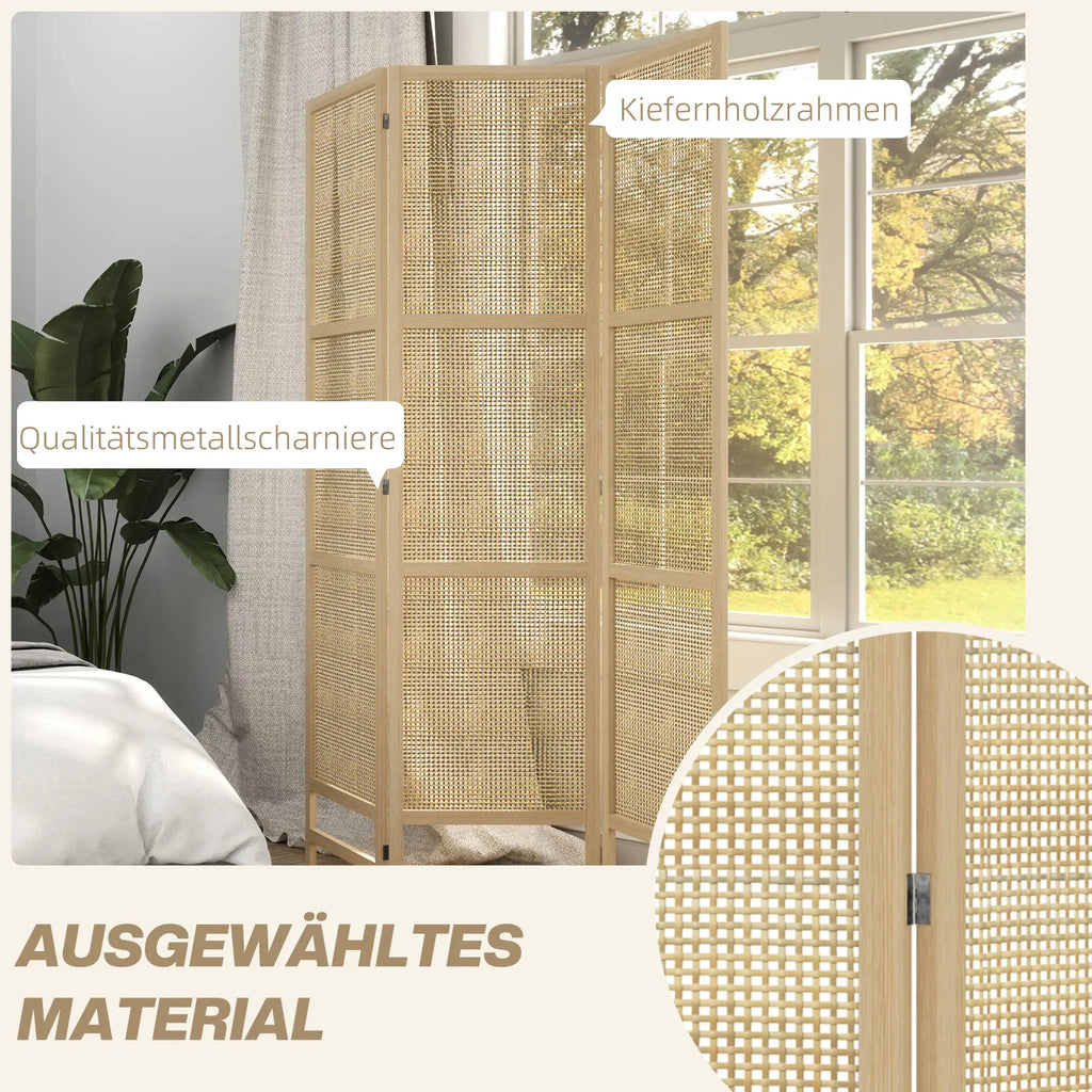 HOMCOM Paravent 3-teilig 135x180 cm aus PP-Rattan Natur