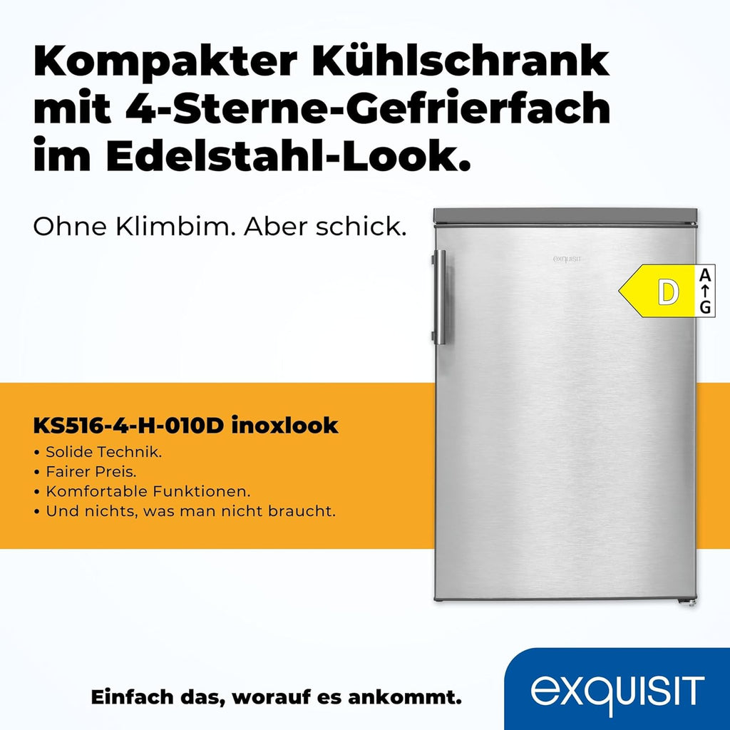 Exquisit Kühlschrank mit Gefrierfach, 120 Liter, 4-Sterne-Gefrierfach, Kühlschrank freistehend, KS516-4-H-010D weiss