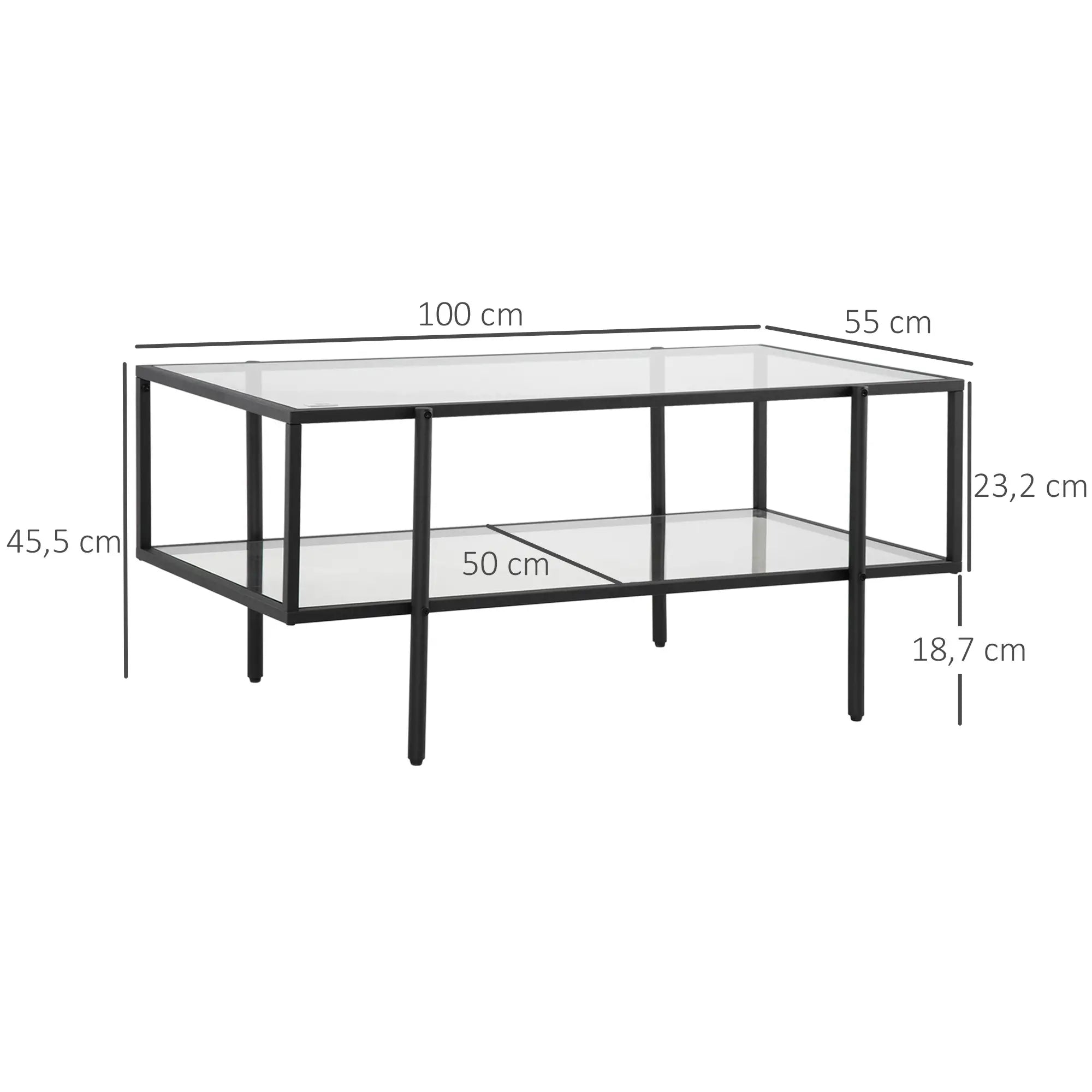HOMCOM Couchtisch mit Ablagefach Glas Sofatisch elegantes Design