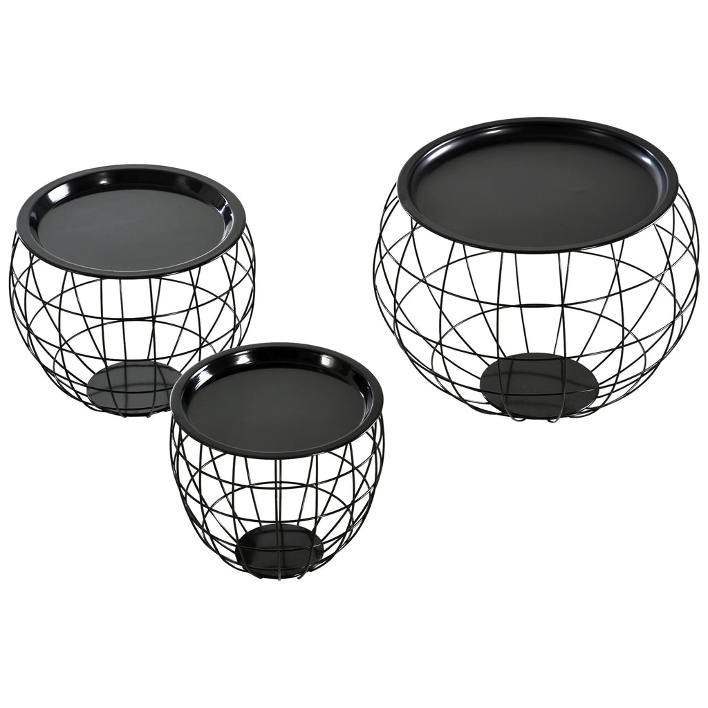 HOMCOM Couchtisch 3er-Set mit Aufbewahrung abnehmbare Tischplatte