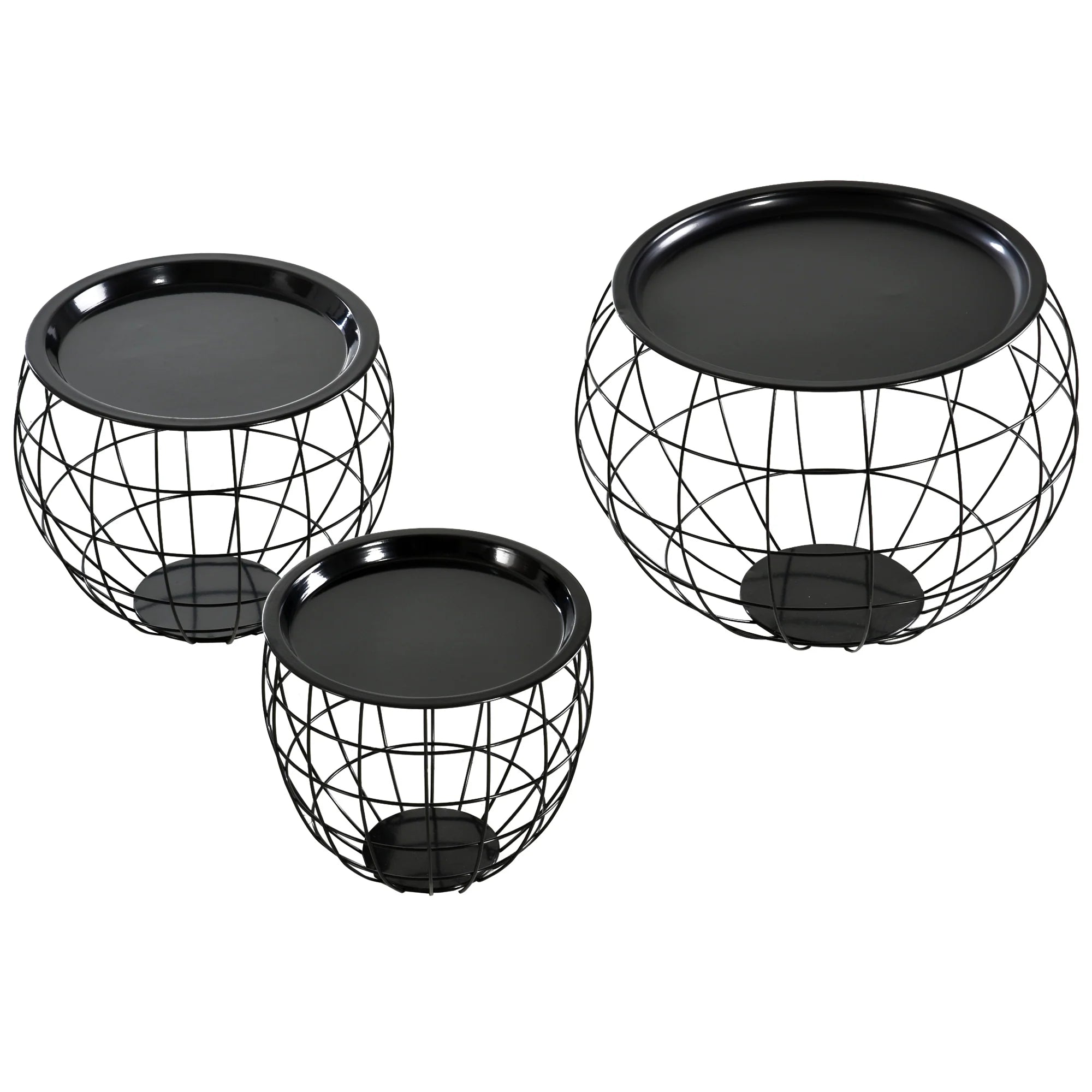 HOMCOM Couchtisch 3er-Set mit Aufbewahrung abnehmbare Tischplatte