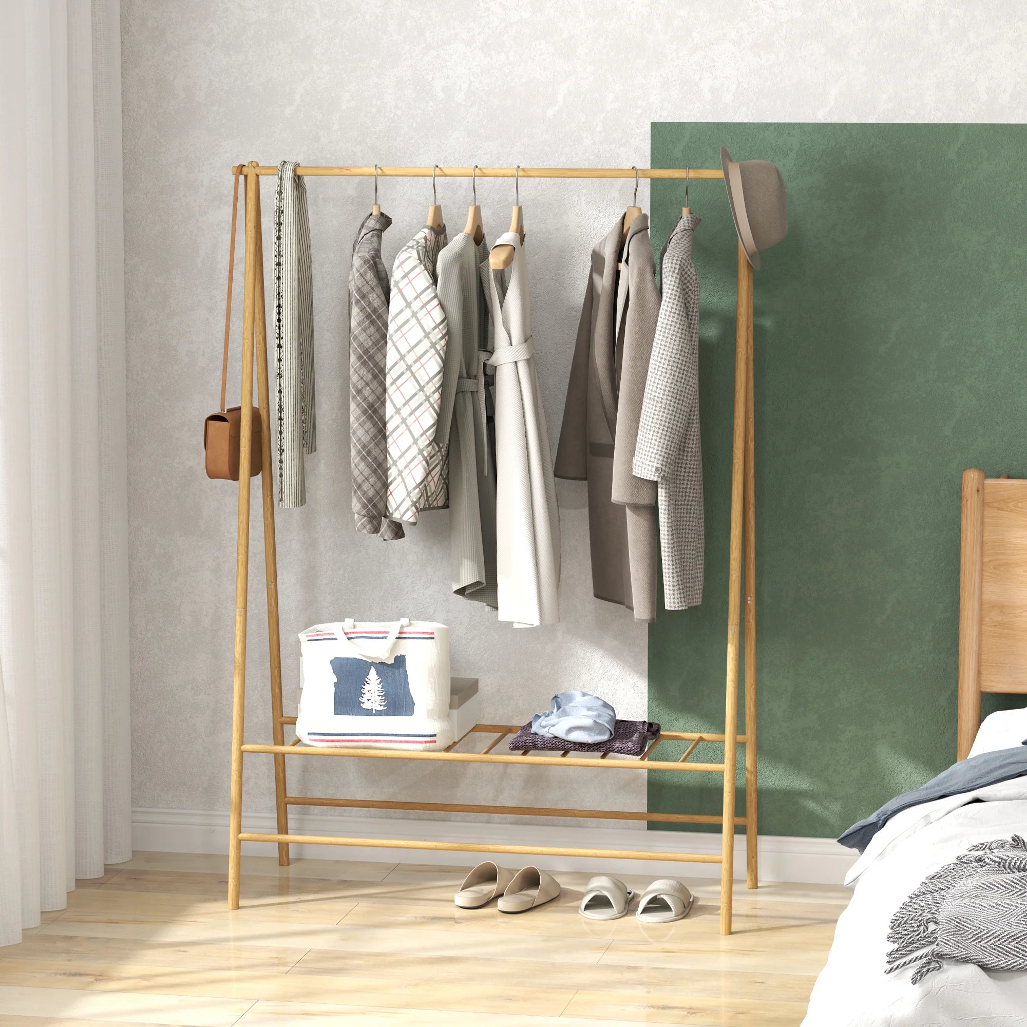 HOMCOM Garderobenständer Bambus 116x43,5x160 cm Naturholz