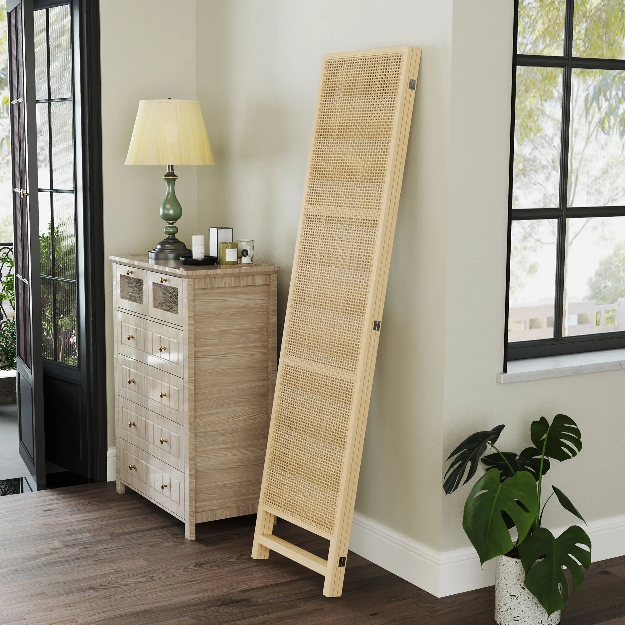 HOMCOM Paravent 3-teilig 135x180 cm aus PP-Rattan Natur