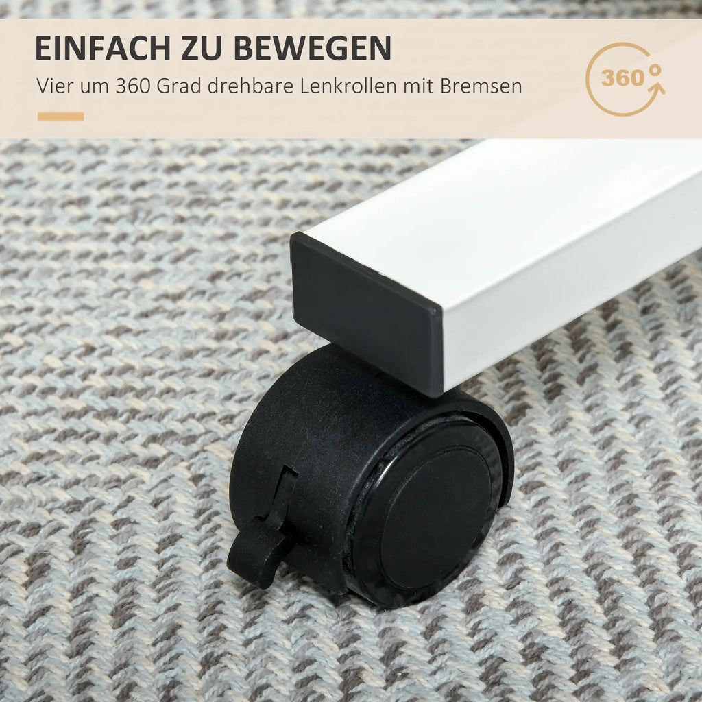 HOMCOM Steh-Sitz-Schreibtisch höhenverstellbar mit Rollen Weiß