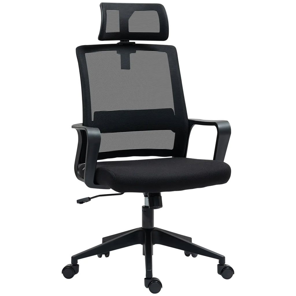 HOMCOM Ergonomischer Bürostuhl mit verstellbarer Kopfstütze, Schwarz
