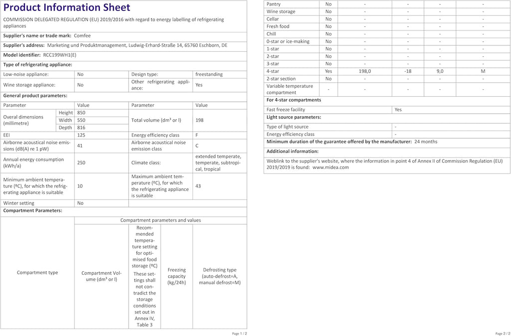Comfee RCC100WH2(E) Gefriertruhe/169 kWh/Jahr/85cm hoch/99L/38dB/Geringe Lautstärke/Hoch effizientesD-förmigesRohr/Geeignet für verschiedene Einsatzszenarien/Einstellbarer Temperaturregler/Weiß