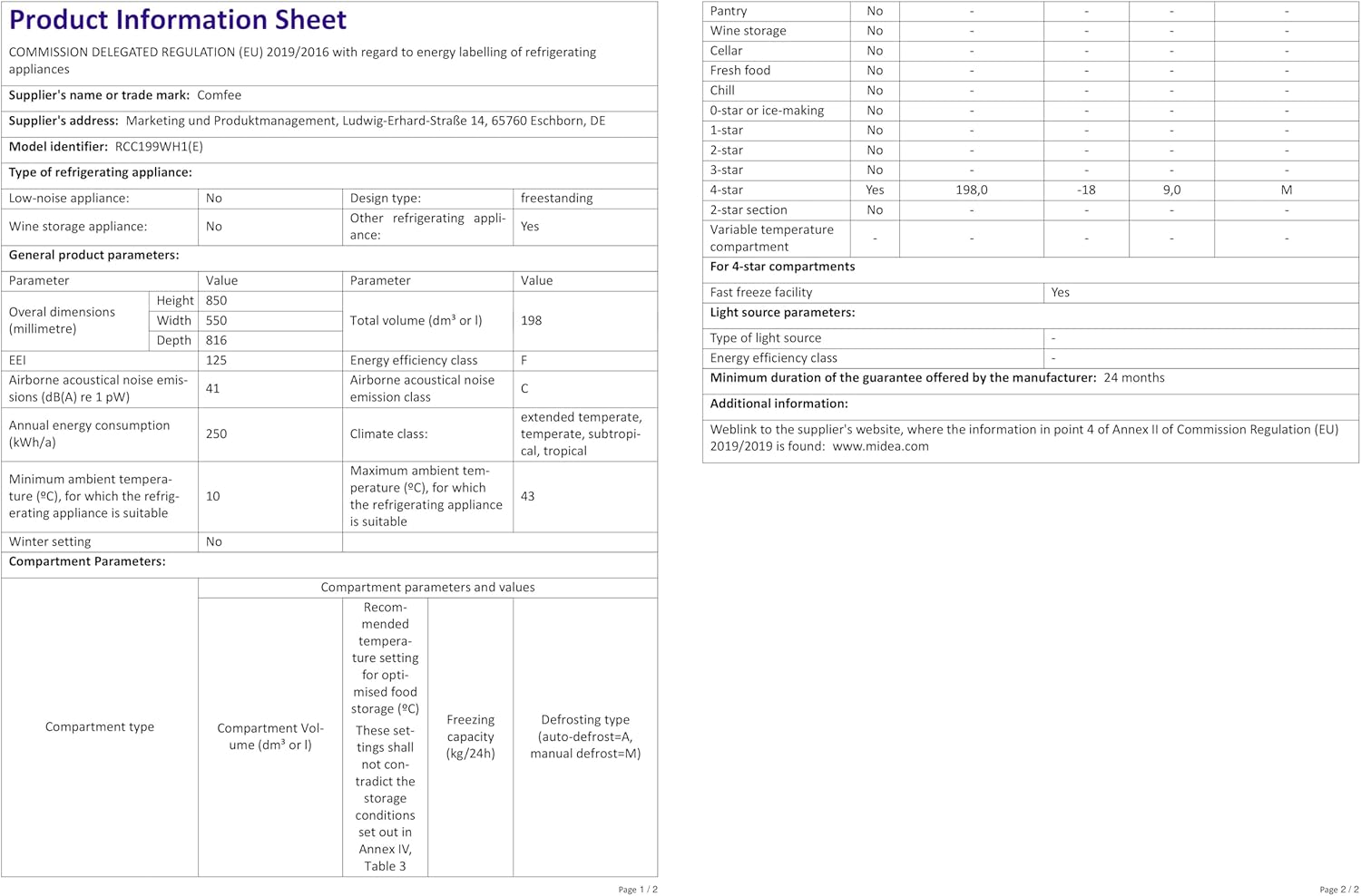 Comfee RCC100WH2(E) Gefriertruhe/169 kWh/Jahr/85cm hoch/99L/38dB/Geringe Lautstärke/Hoch effizientesD-förmigesRohr/Geeignet für verschiedene Einsatzszenarien/Einstellbarer Temperaturregler/Weiß