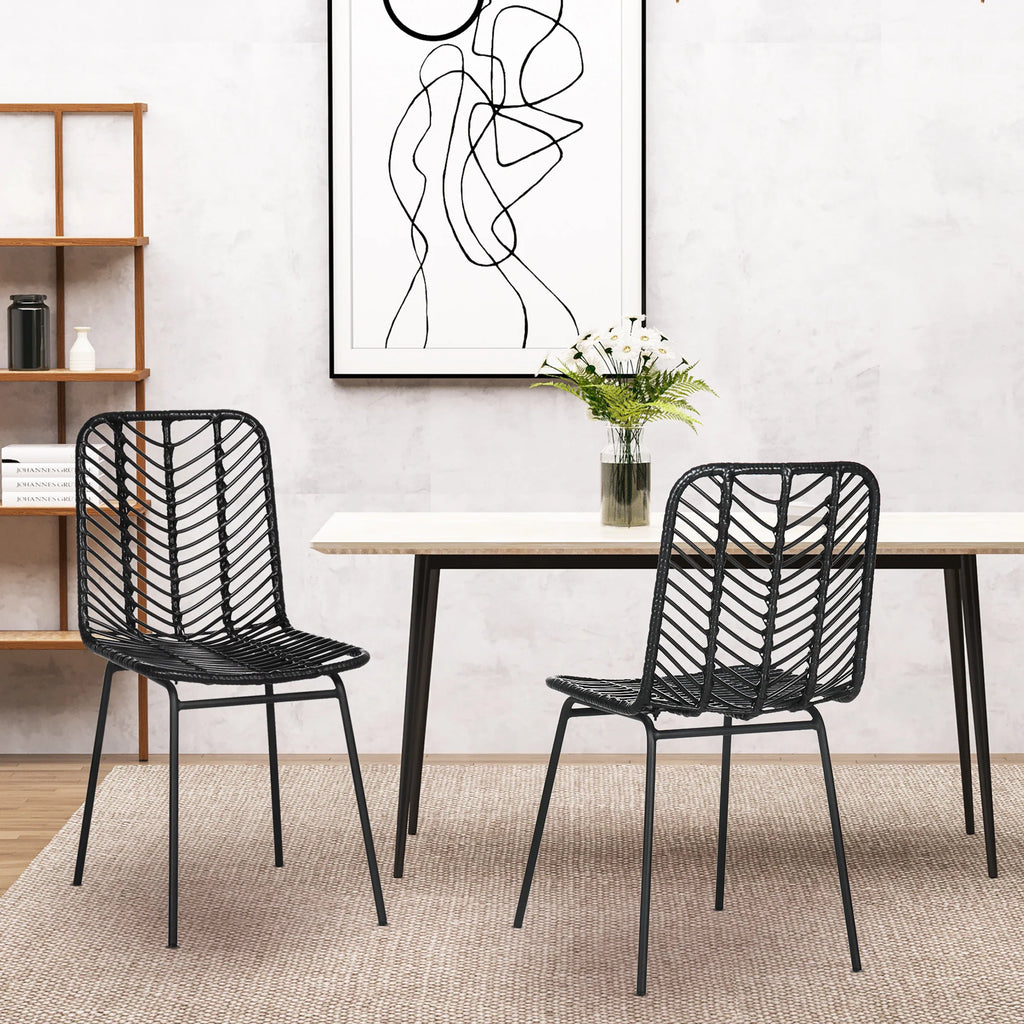 HOMCOM Esszimmerstuhl 2er-Set Boho-Design rattanoptik