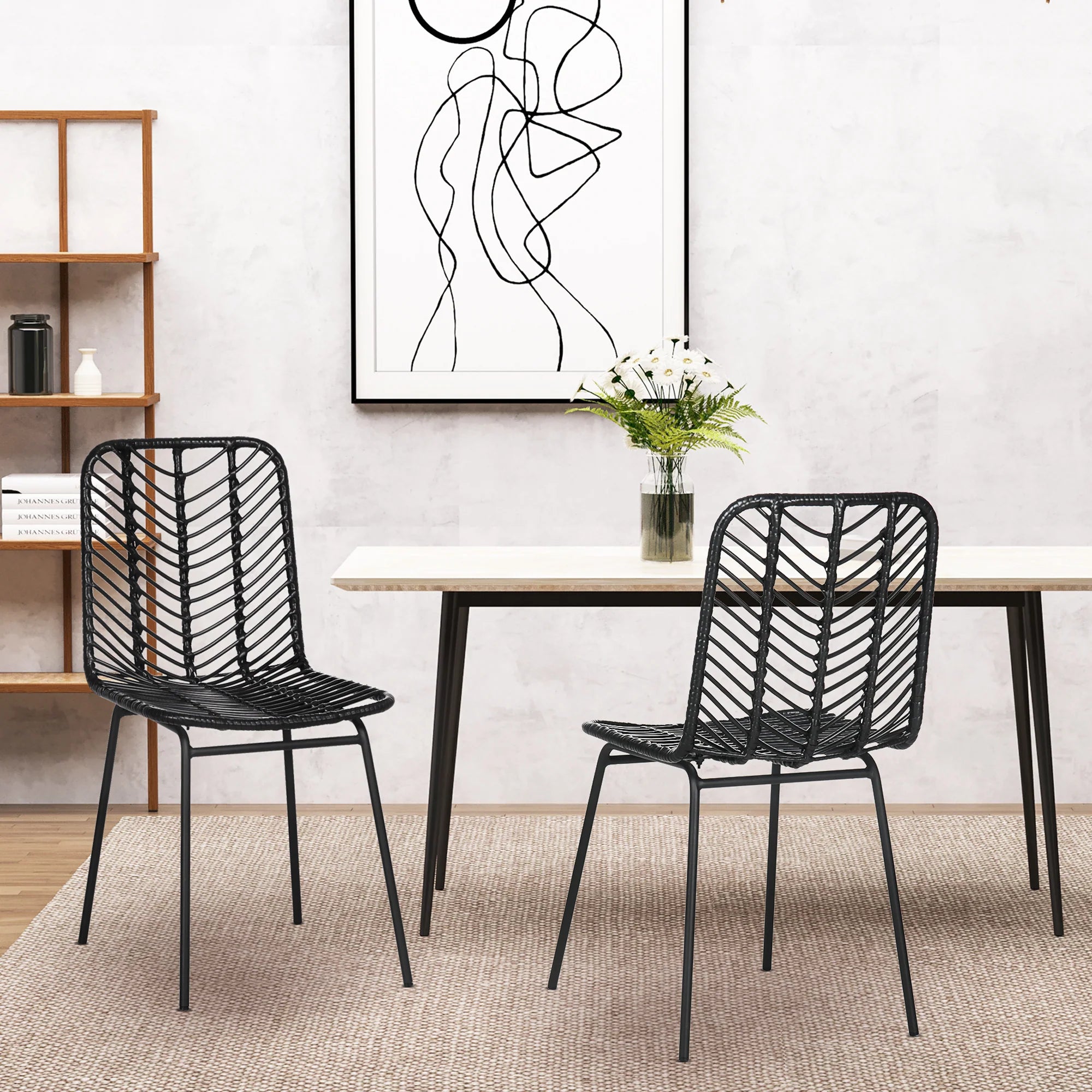 HOMCOM Esszimmerstuhl 2er-Set Boho-Design rattanoptik