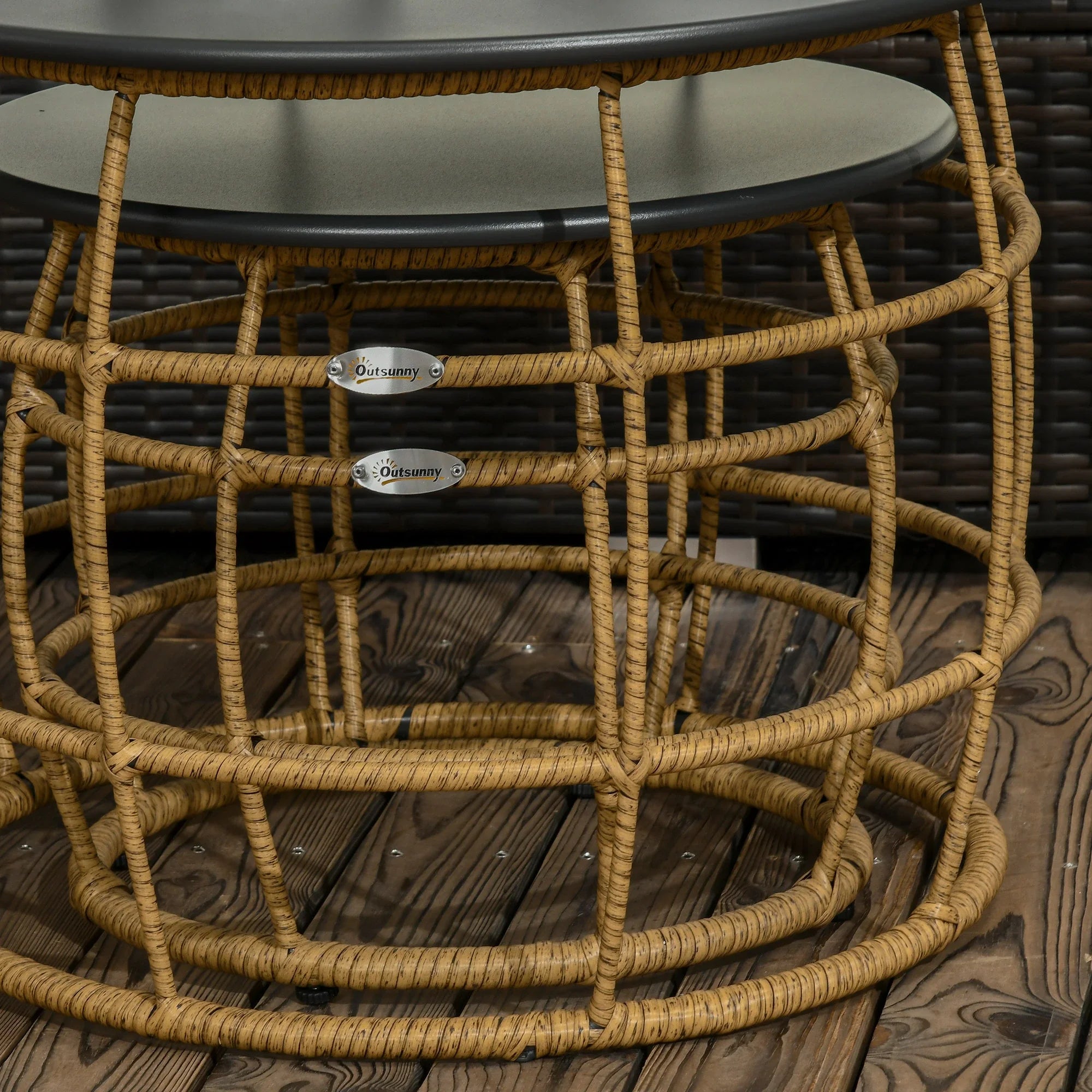 Outsunny Gartentisch 2er-Set stapelbar keine Montage Boho
