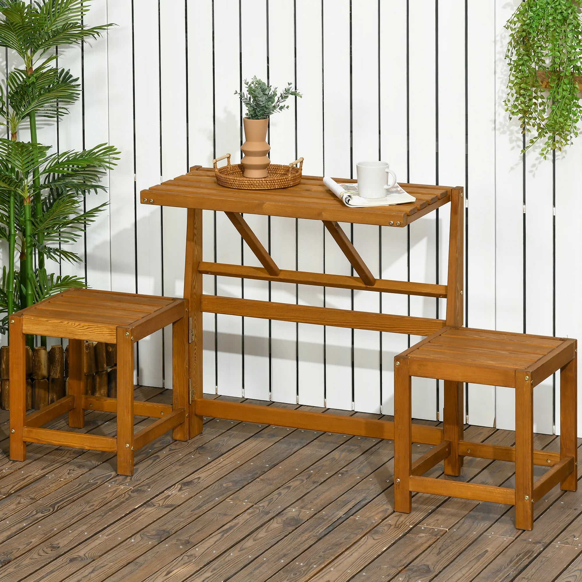 Outsunny Gartenmöbelset 2-in-1 Bank & Tisch Outdoor Lärche
