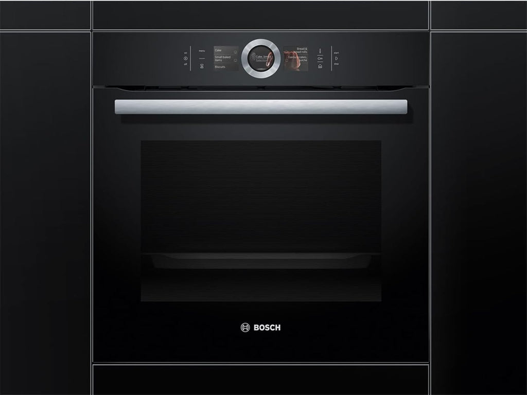 Bosch HMG7361B1, Serie 8 smarter Einbau-Backofen mit Mikrowellenfunktion, 60 x 60 cm, Made in Germany, Schwarz, Air Fry, Digitaler Bedienring, Touchdisplay, Automatikprogramme, Reinigungsunterstützung