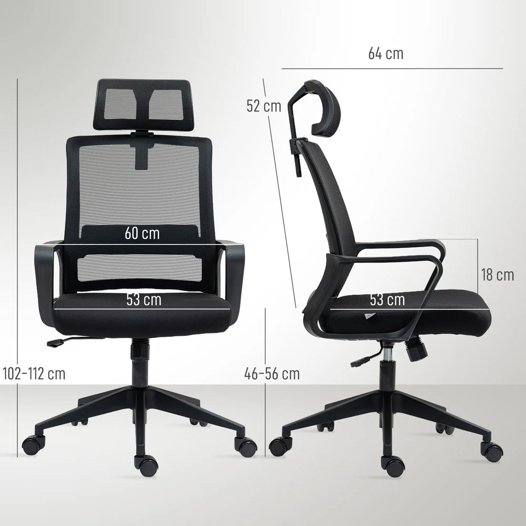 HOMCOM Ergonomischer Bürostuhl mit verstellbarer Kopfstütze, Schwarz