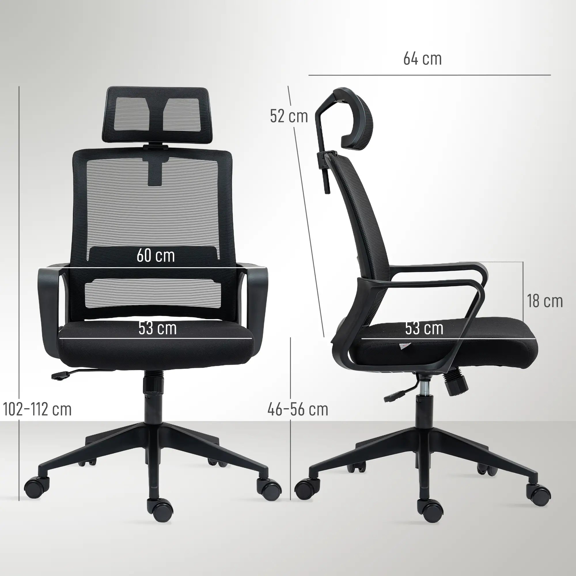HOMCOM Ergonomischer Bürostuhl mit verstellbarer Kopfstütze, Schwarz