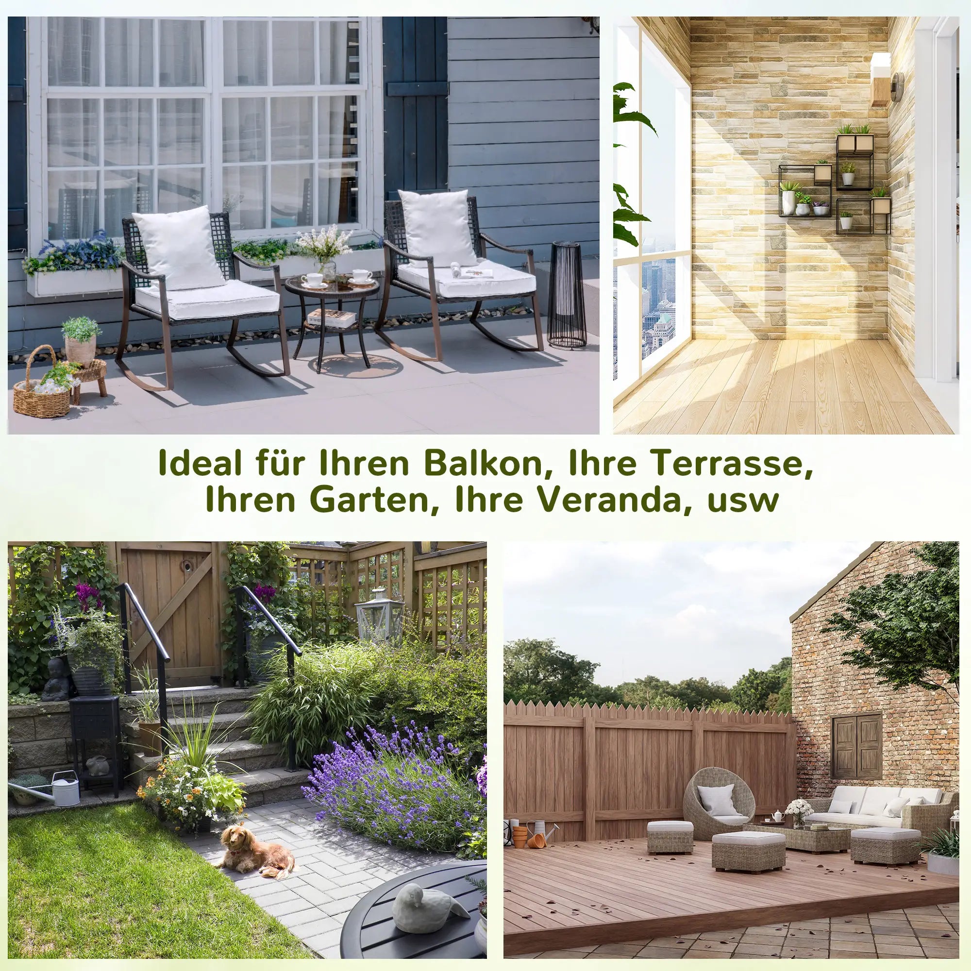 Outsunny Gartensitzgruppe 2 Schaukelstühle Tisch mit Kissen Rattan