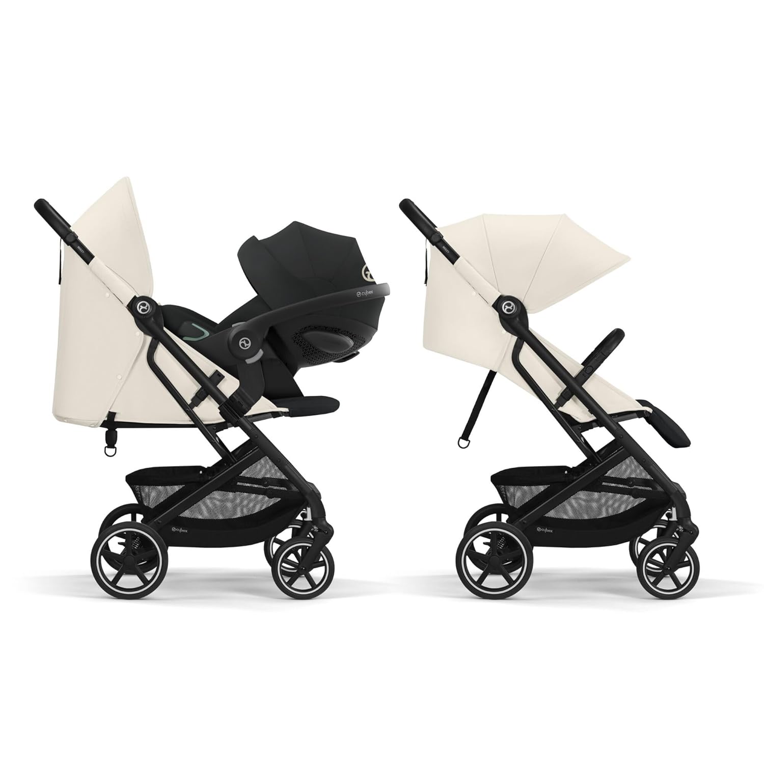 Cybex Gold Kinderwagen Beezy mit One-Pull Harness, Ab Geburt bis ca. 4 Jahre (max. 22 kg), Kompakt und ergonomisch, Almond Beige (Beige mit schwarzem Rahmen)