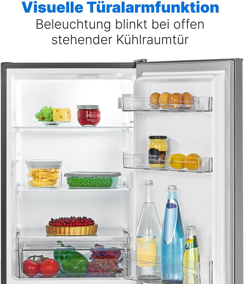 Bomann® Kühlschrank mit Gefrierfach 143cm hoch | Kühl Gefrierkombination 173L mit 3 Ablagen & 3 Schubladen | Türanschlag wechselbar | leise Kühlgefrierkombi 40db | Kühlschrank | KG 7331 inox