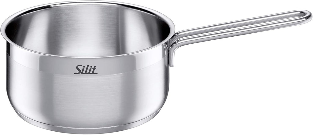 Silit Toskana Topfset induktionsgeeignet 10-teilig, Kochtopf Set mit Glasdeckel, Induktionskochtöpfe, Milchtopf, Dämpfer, Pfanne, Edelstahl teilmattiert, Induktions Töpfe Set unbeschichtet